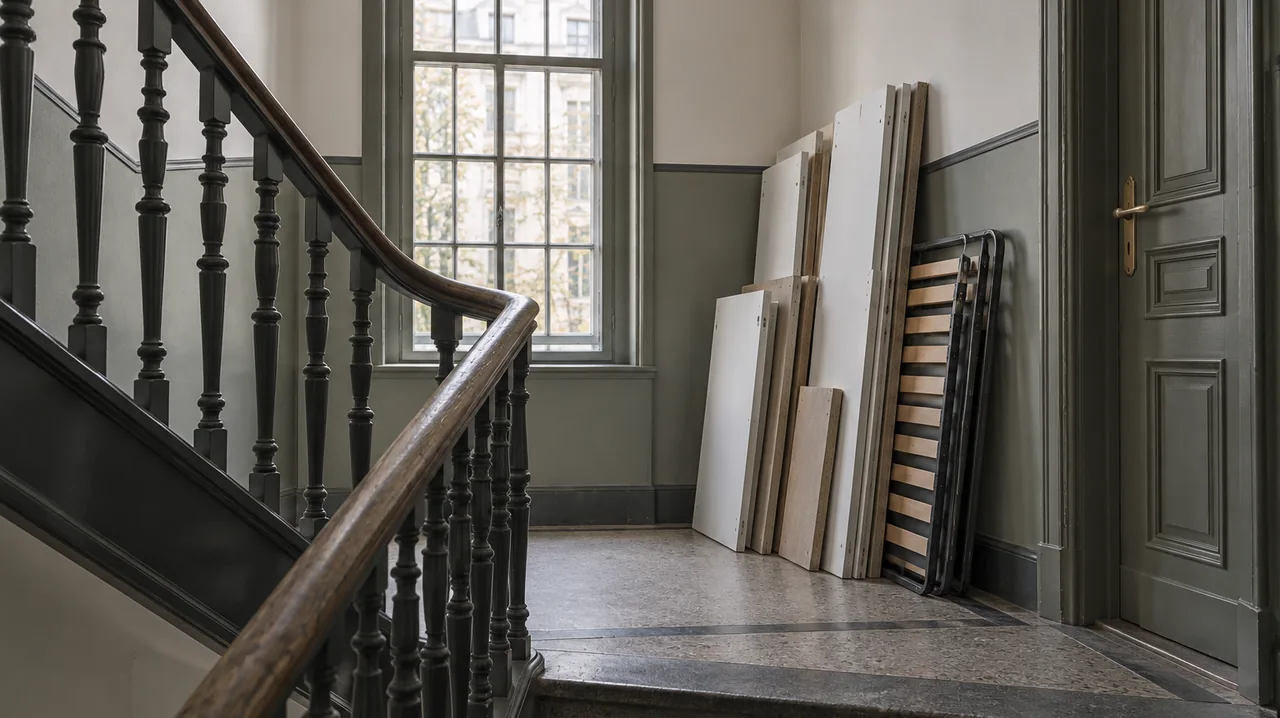 Zerlegter Schrank im Treppenhaus eines Berliner Altbaus